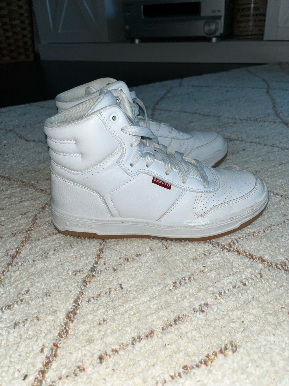 Levi's White High-Top Leather Sneakers with Gum Sole